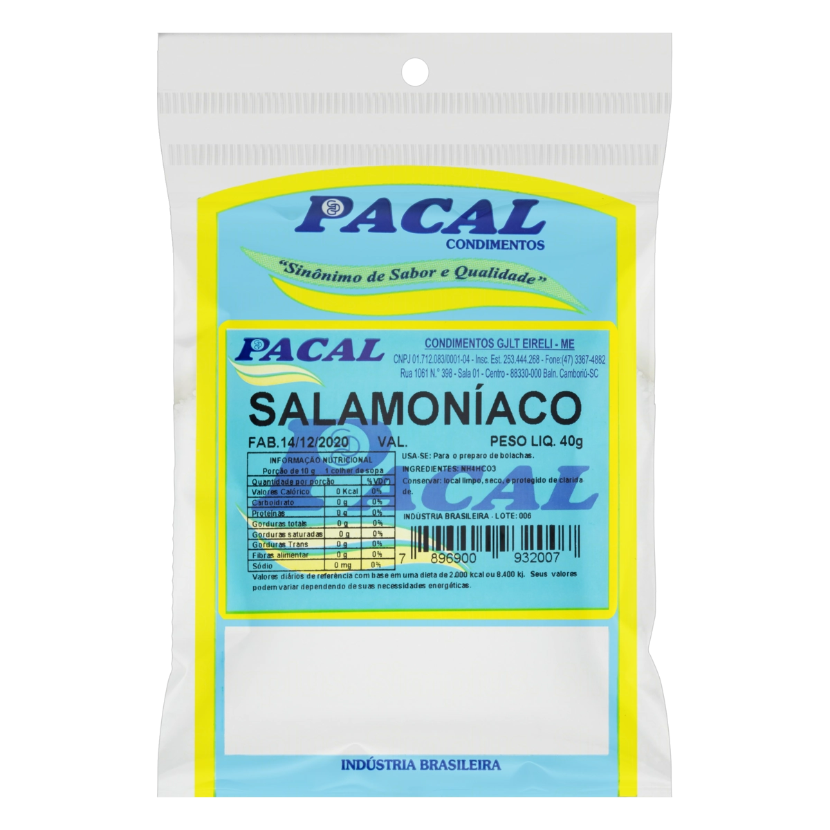 Sal Amoníaco Pacal Pacote 40g