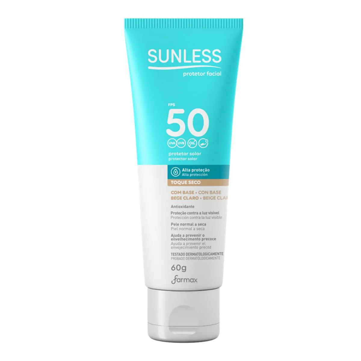 Protetor Solar Sunless Facial FPS 50 c/ Base Bege Claro 60g