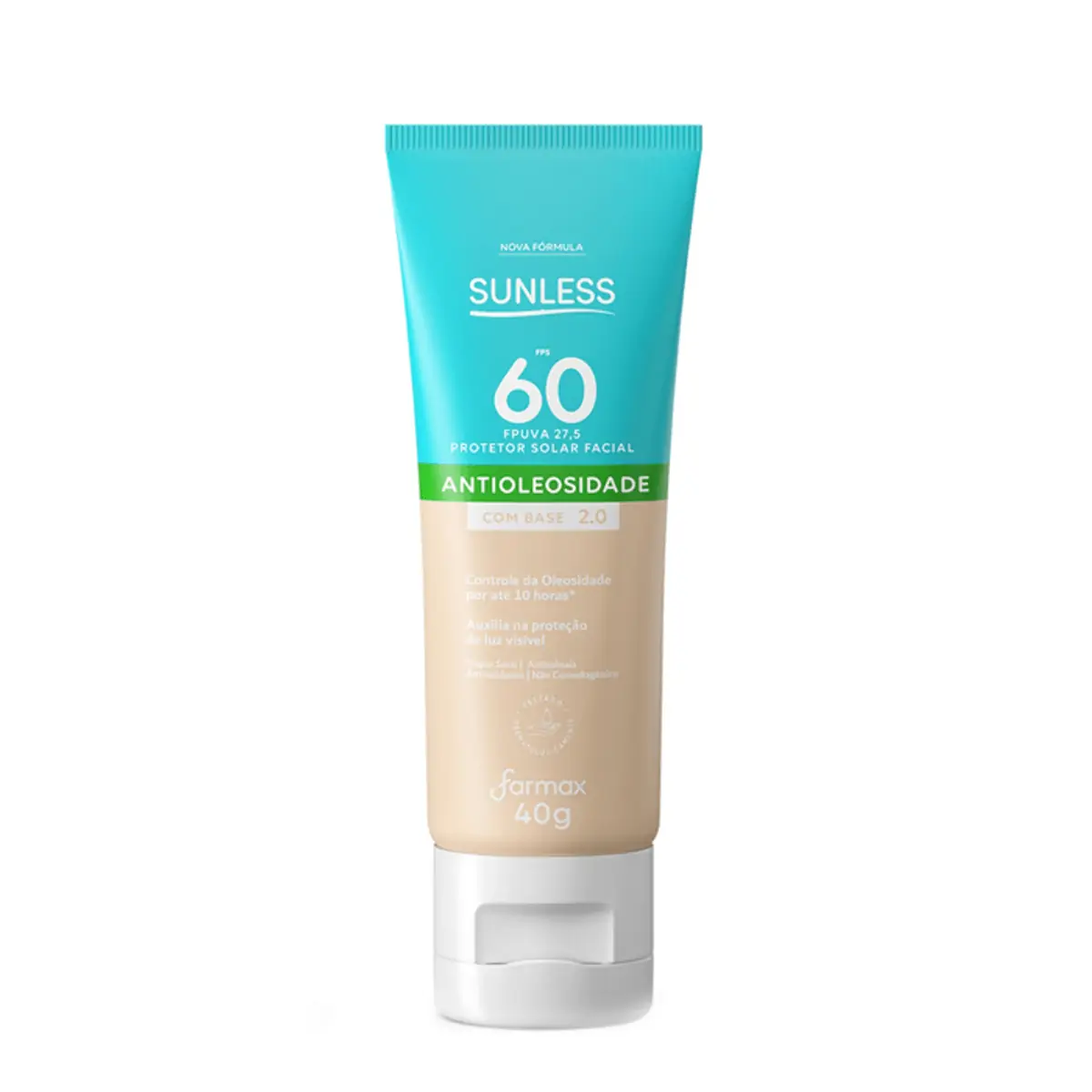 Protetor Solar Facial Antioleosidade Com Cor 2.0 Fps 60 Fp Uva 27,5 Sunless Caixa 40g