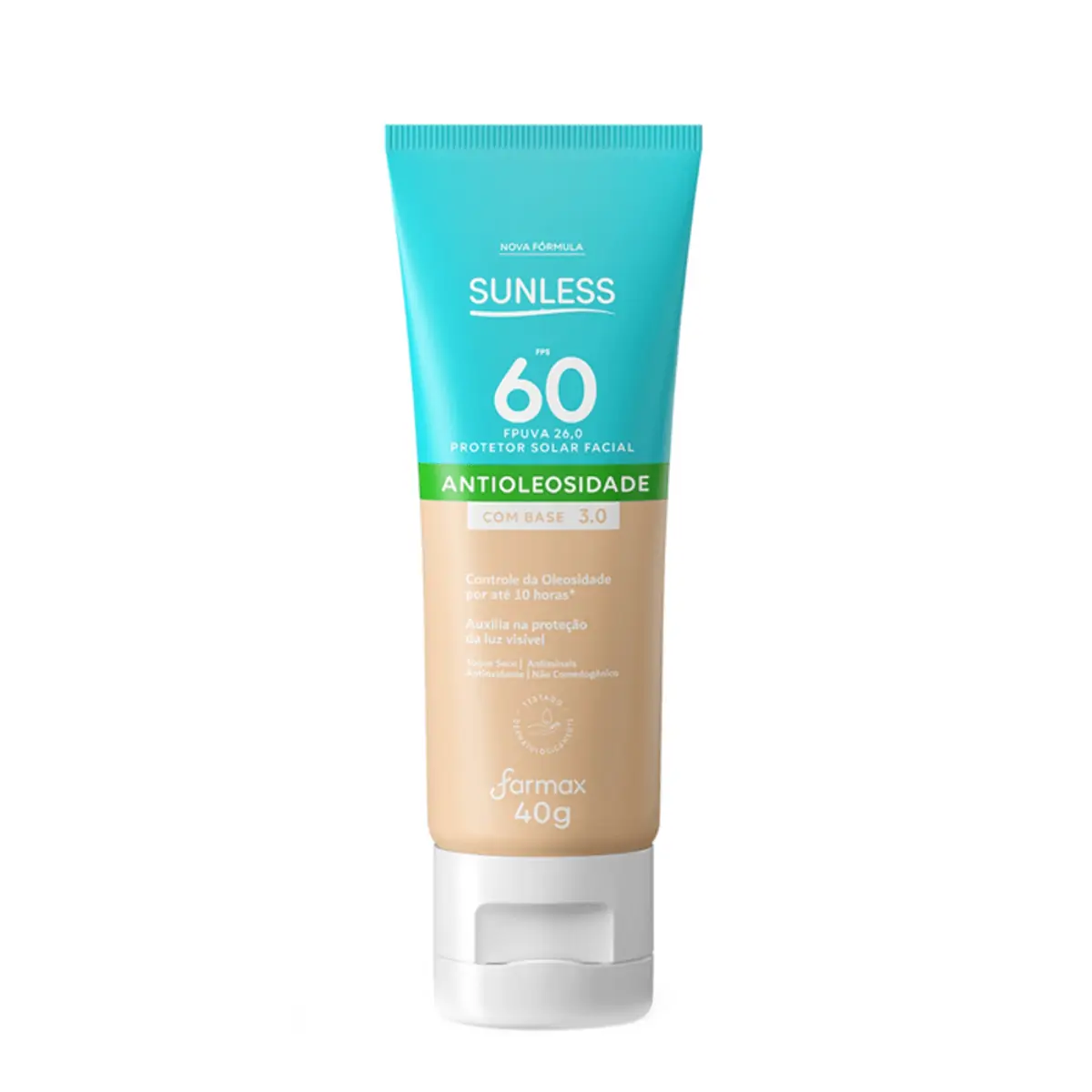 Protetor Solar Facial Antioleosidade Com Cor 3.0 Fps 60 Fp Uva 26 Sunless Caixa 40g