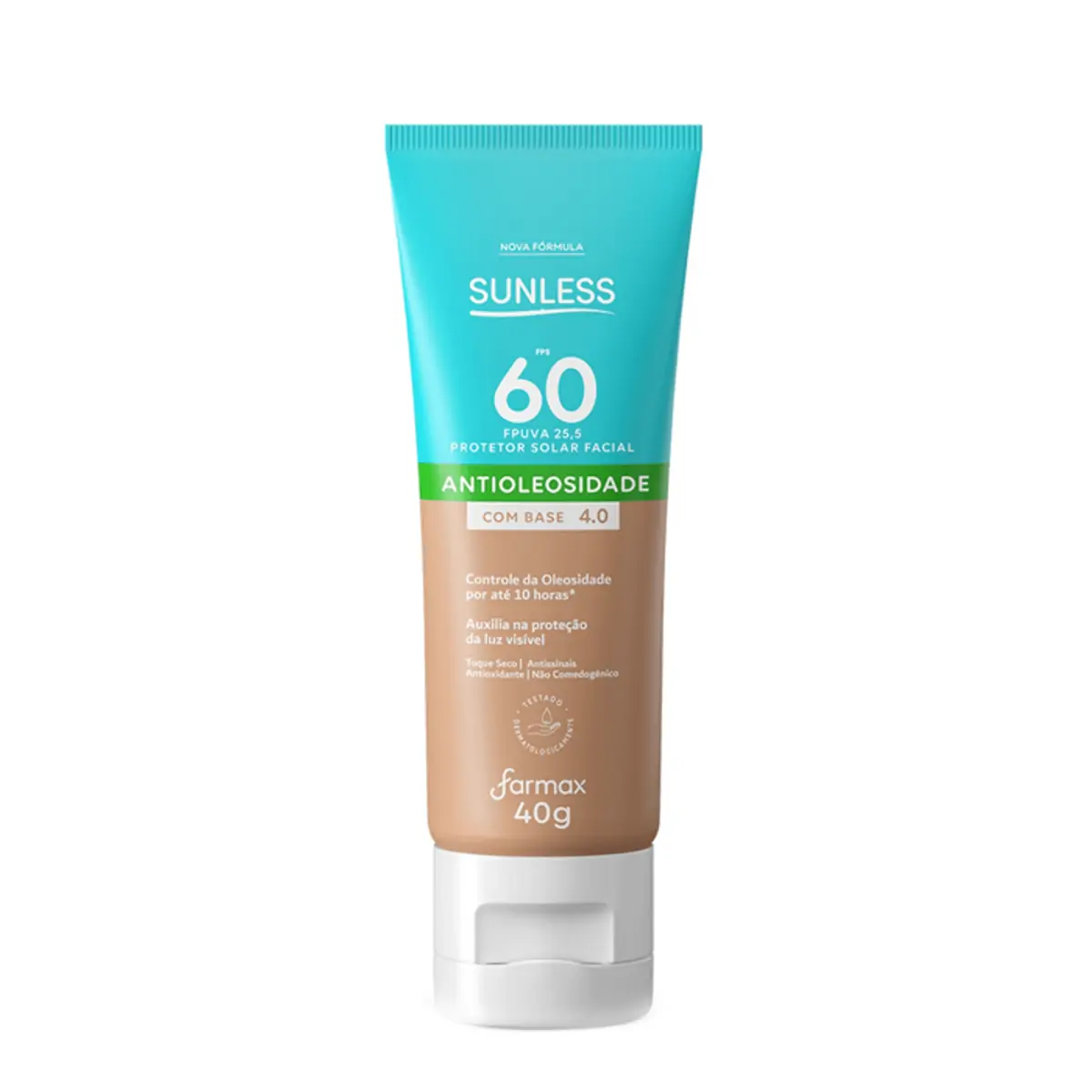 Protetor Solar Facial Antioleosidade Com Cor 4.0 Fps 60 Fp Uva 25,5 Sunless Caixa 40g