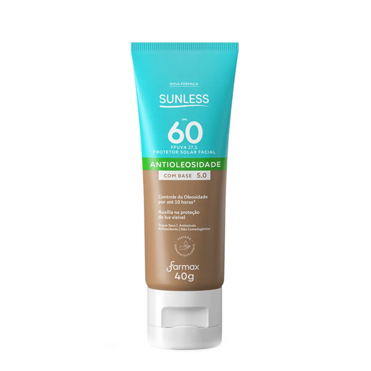 Protetor Solar Facial Antioleosidade Com Cor 5.0 Fps 60 Fp Uva 27,5 Sunless Caixa 40g
