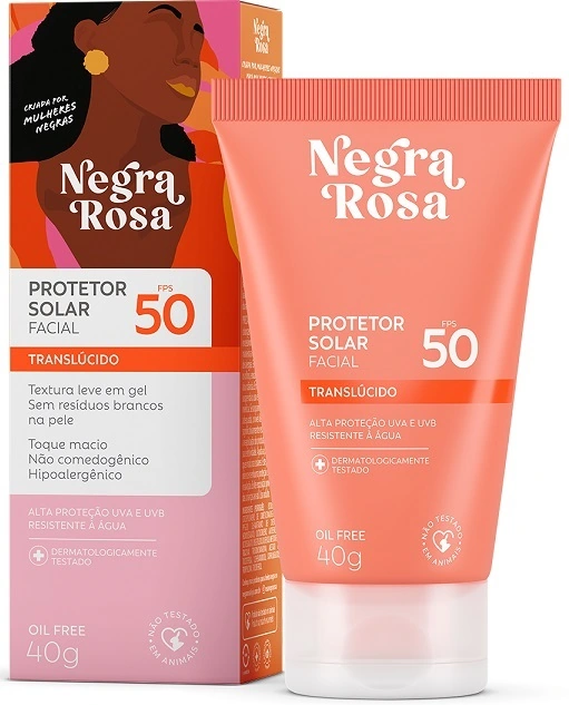 Protetor Solar Facial Gel Toque Macio Translúcido Fps 50 Fp Uva 34 Negra Rosa Caixa 40g