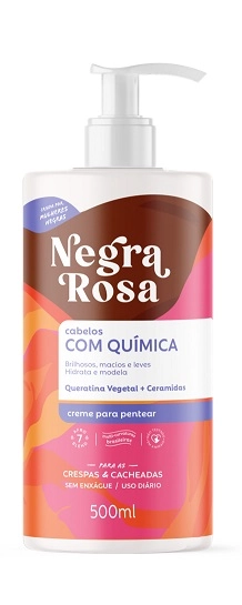Creme Para Pentear Negra Rosa Cabelos Com Química Frasco 500ml Pump