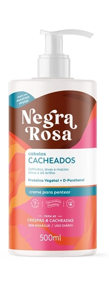 Creme Para Pentear Negra Rosa Cabelos Cacheados Frasco 500ml Pump