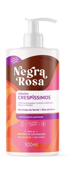 Creme Para Pentear Negra Rosa Cabelos Crespíssimos Frasco 500ml Pump