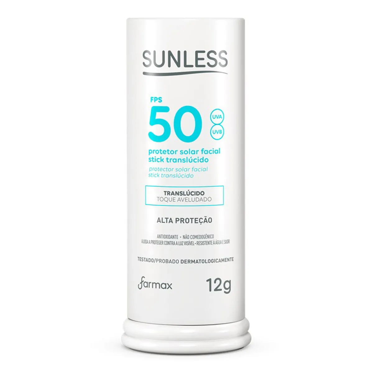 Protetor Solar Facial Stick Toque Aveludado Translúcido Fps 50 Sunless Tubo 12g