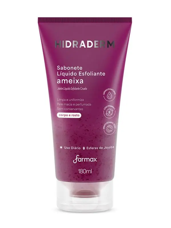 Sabonete Líquido Esfoliante Corporal E Facial Ameixa Hidraderm Bisnaga 180ml