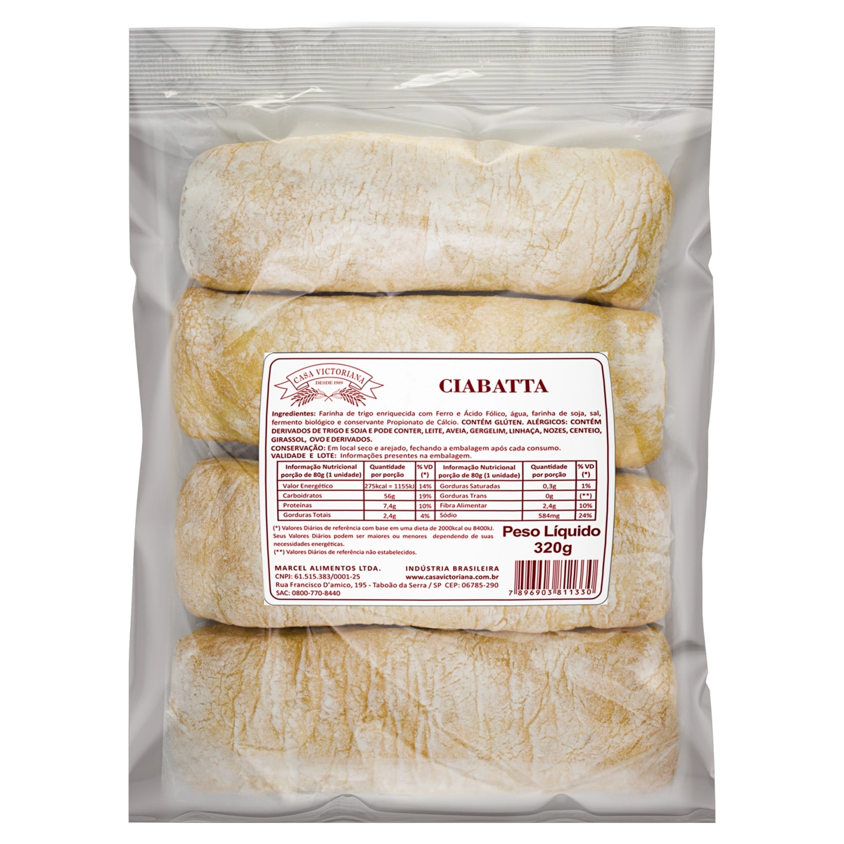 Pão Ciabatta Casa Victoriana Pacote 320g