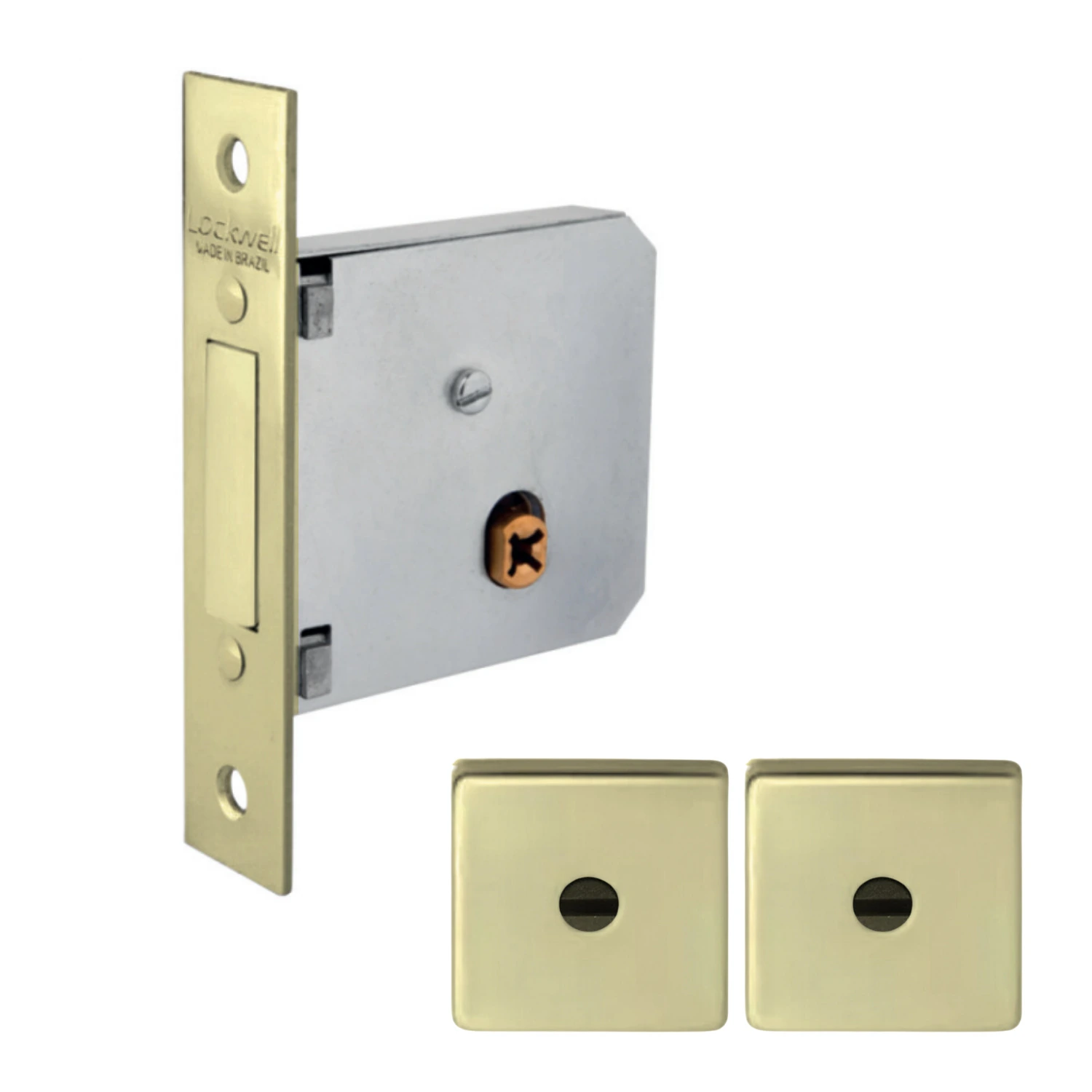 Fechadura Tetra Auxiliar Supertrava Quadrichave 40mm Quadrada Latão Acetinado 9143 Lockwell