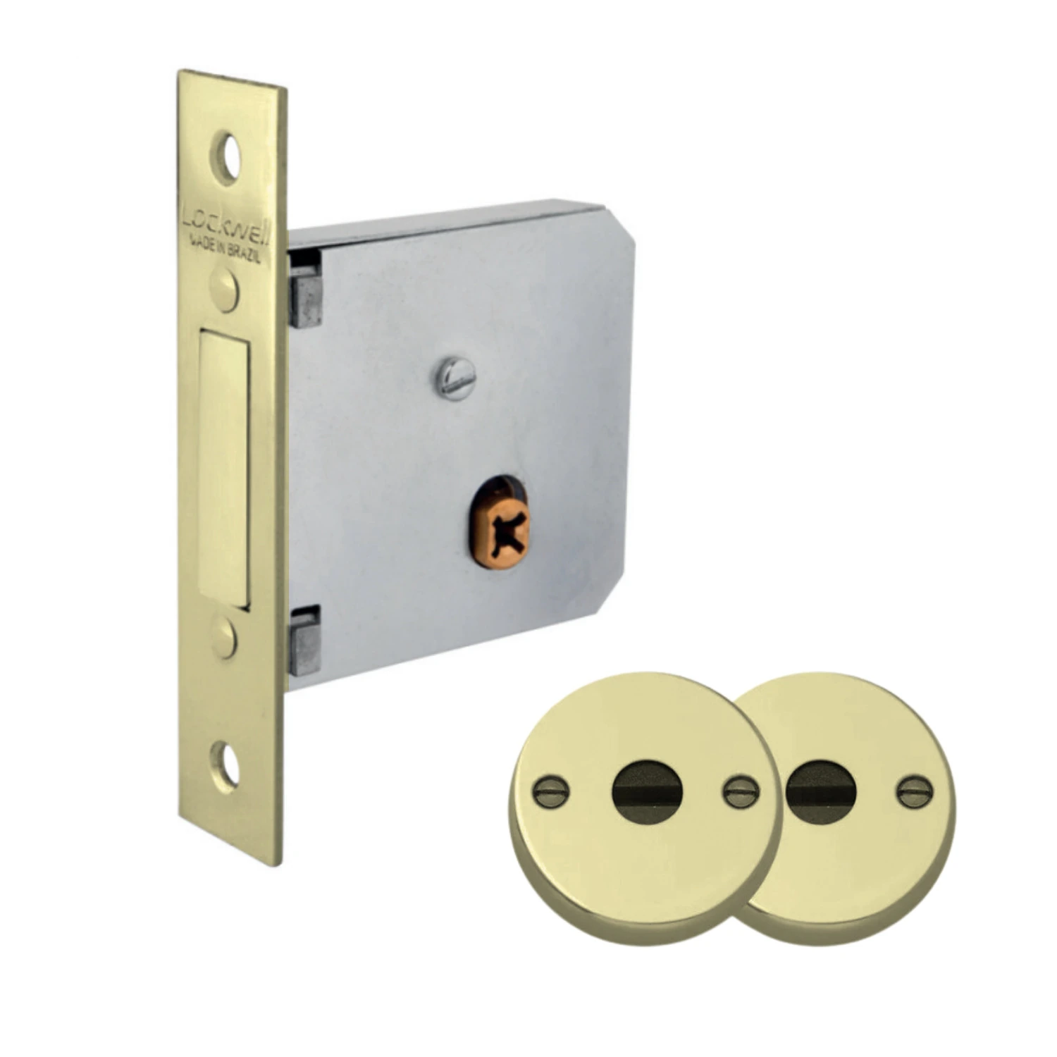 Fechadura Tetra Auxiliar Supertrava Quadrichave 40mm Redonda Latão Acetinado 913 Lockwell
