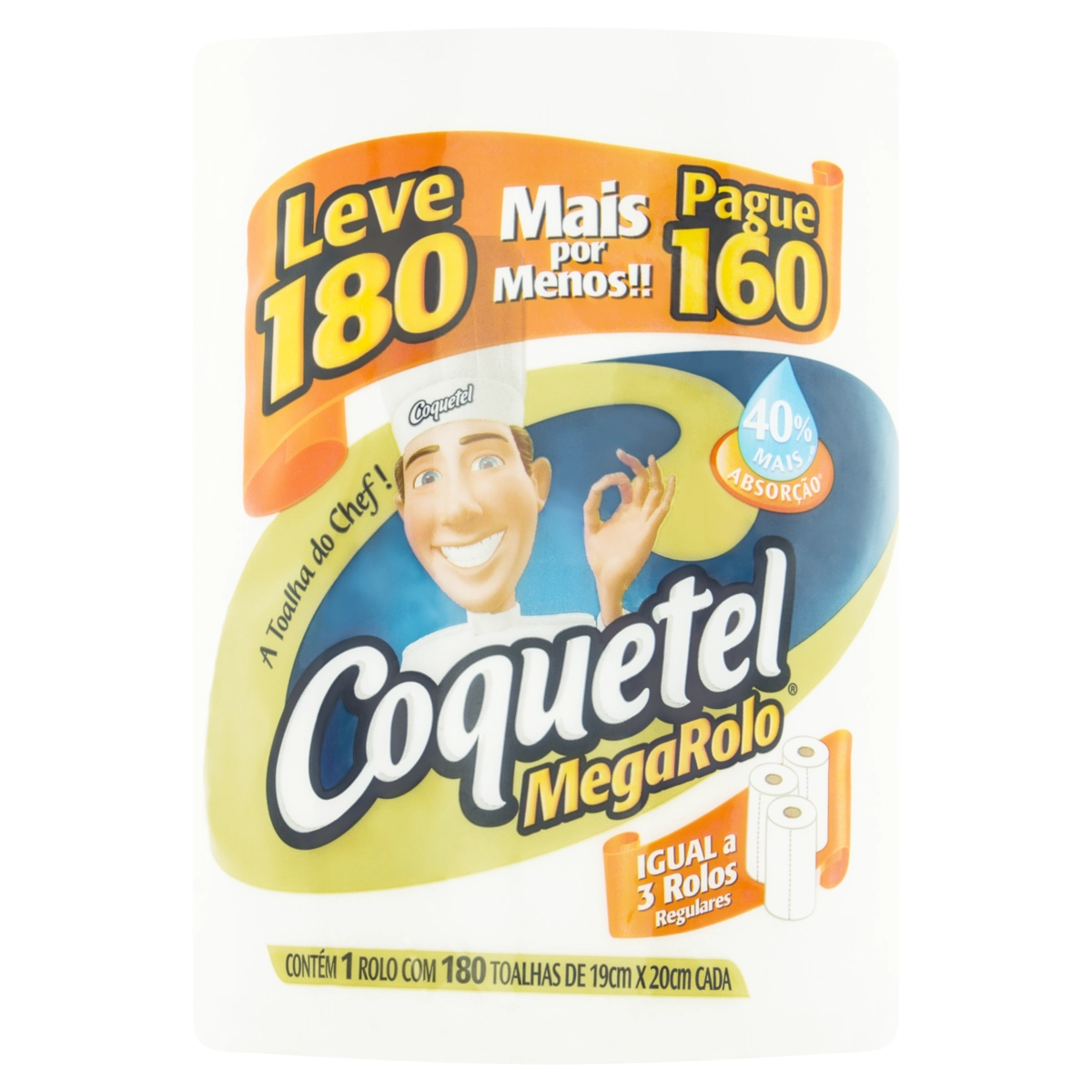Toalha De Papel Folha Dupla Mega Rolo Coquetel Pacote Leve 180 Pague 160 Unidades