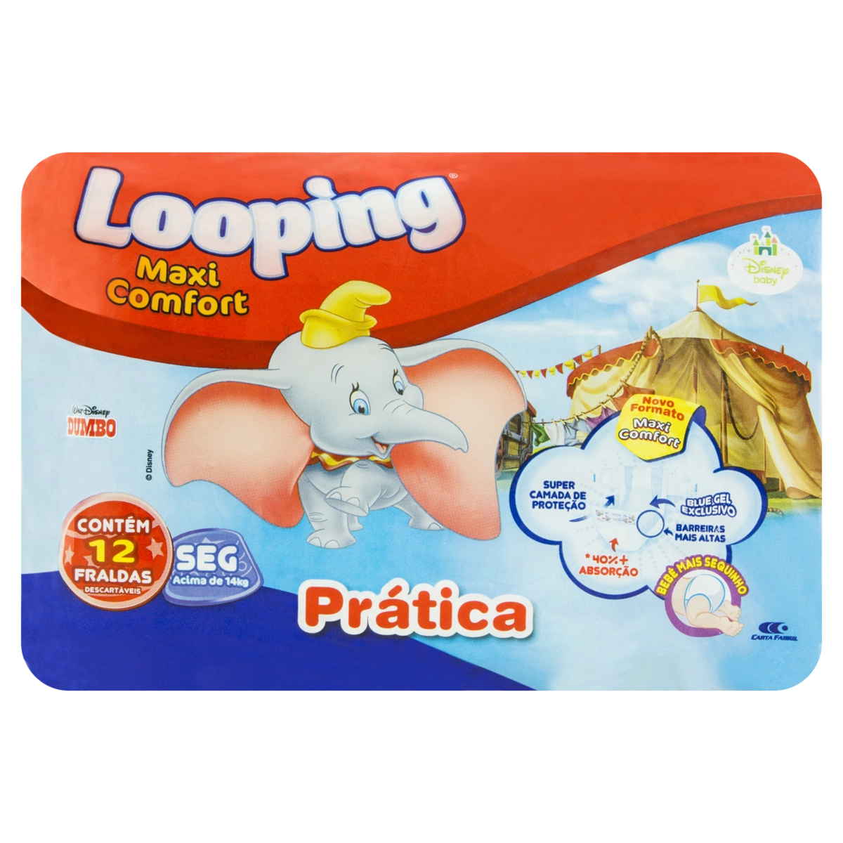 Fralda Descartável Infantil Looping Maxi Comfort SEG Pacote 12 Unidades