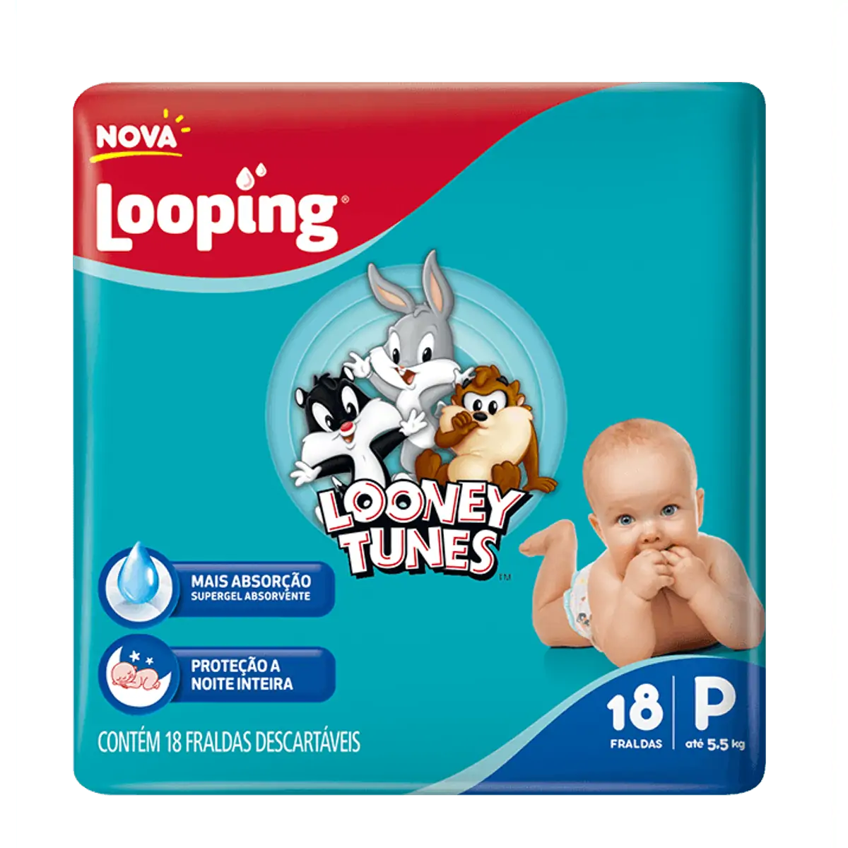 Fralda Descartável Infantil Baby Looney Tunes P Pacote 22 Unidades