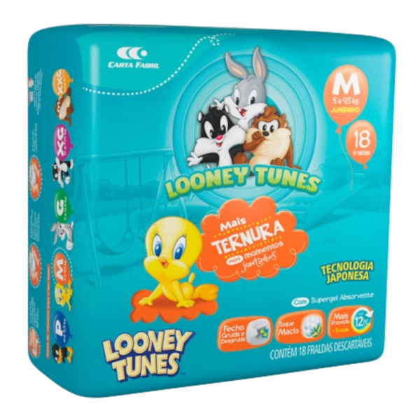 Fralda Descartável Infantil Baby Looney Tunes M Pacote 20 Unidades