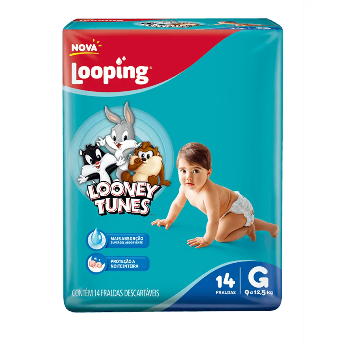 Fralda Descartável Infantil Baby Looney Tunes G Pacote 18 Unidades