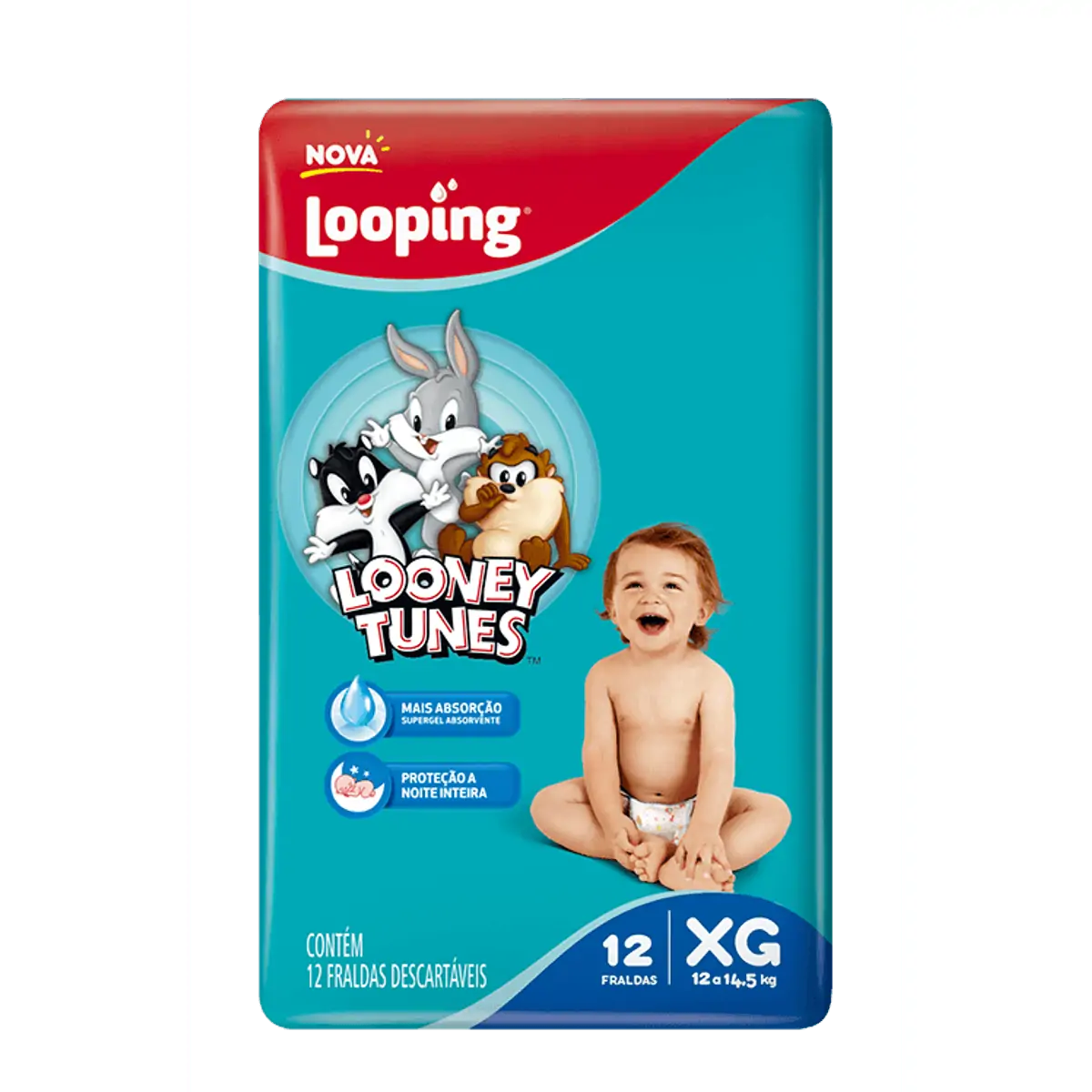Fralda Descartável Infantil Baby Looney Tunes Xg Pacote 14 Unidades