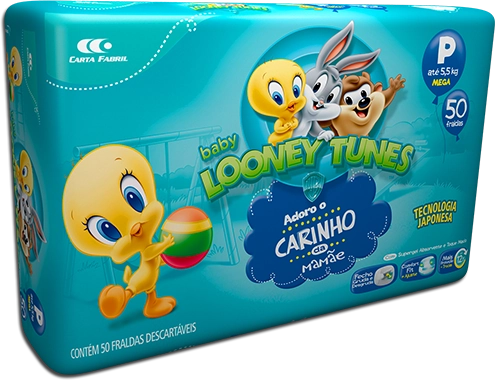 Fralda Descartável Infantil Baby Looney Tunes P Pacote 50 Unidades