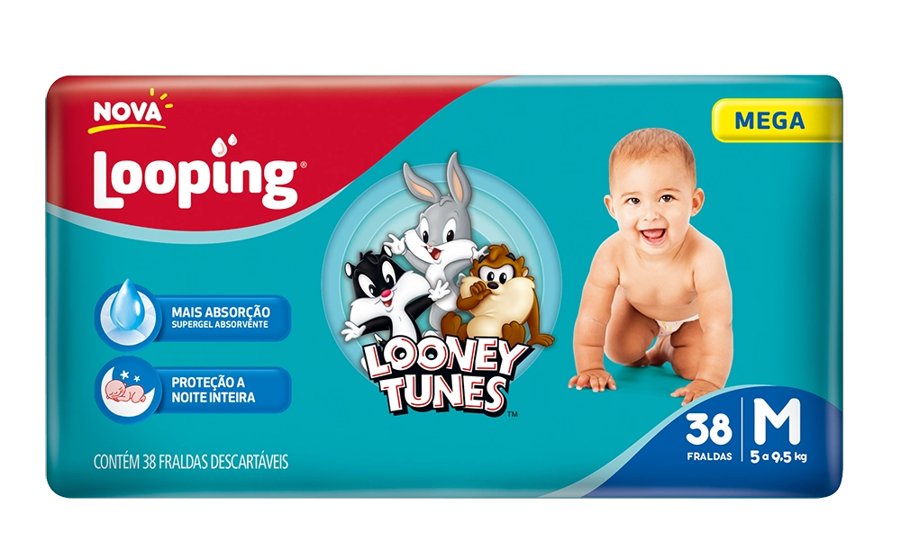 Fralda Descartável Infantil Looney Tunes M Pacote 38 Unidades