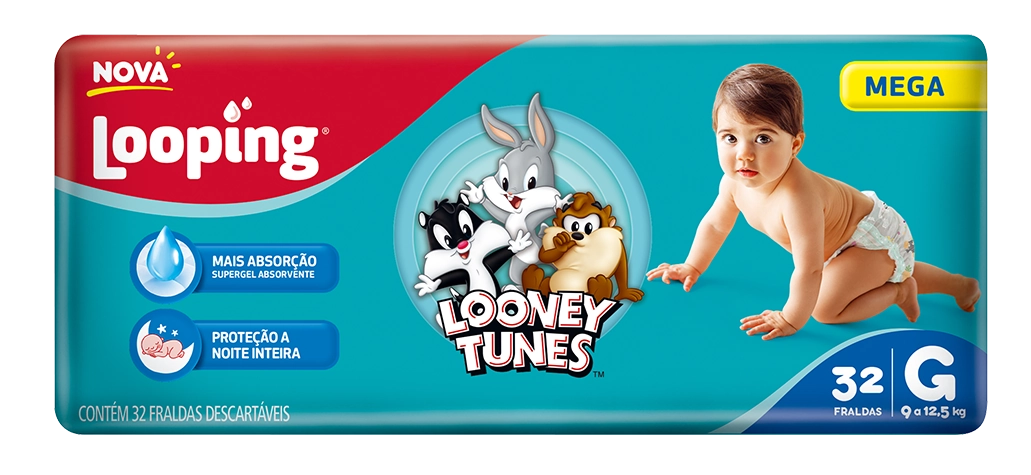 Fralda Descartável Infantil Looney Tunes G Pacote 34 Unidades
