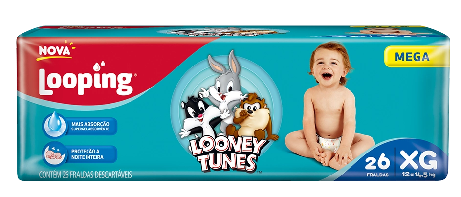 Fralda Descartável Infantil Looney Tunes Xg Pacote 30 Unidades