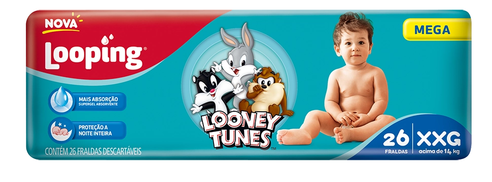 Fralda Descartável Infantil Looney Tunes Xxg Pacote 28 Unidades