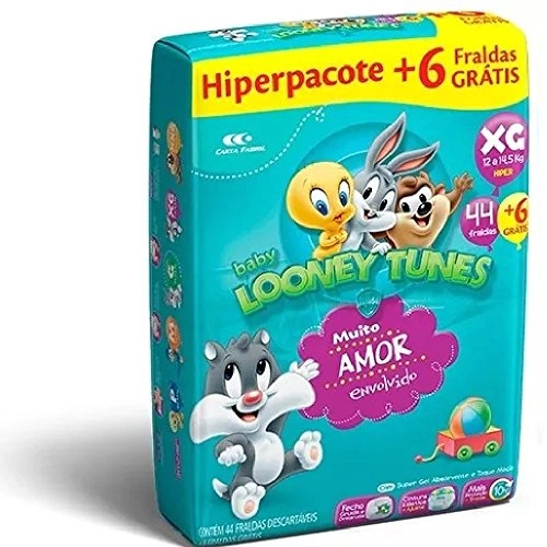 Fralda Descartável Infantil Looney Tunes Xg Pacote 50 Unidades Leve Mais Pague Menos