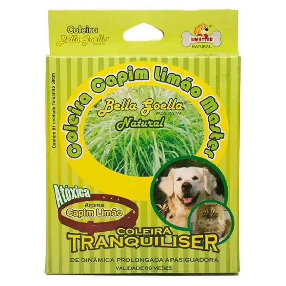 Coleira Natural Antiestresse Tranquiliser Capim Limão Master Plus para Cães e Gatos - Bella Goella (50 cm)