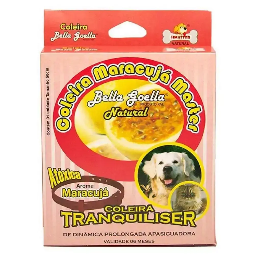 Coleira Natural Antiestresse Tranquiliser Maracujá Master Plus para Cães e Gatos - Bella Goella (50 cm)