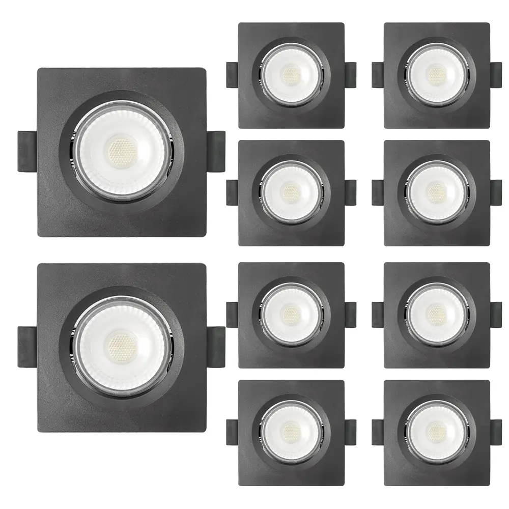 Kit 10 Spot De Led Embutir Slim Mr16 Quadrado 6w Preto Bivolt 6500k Frio