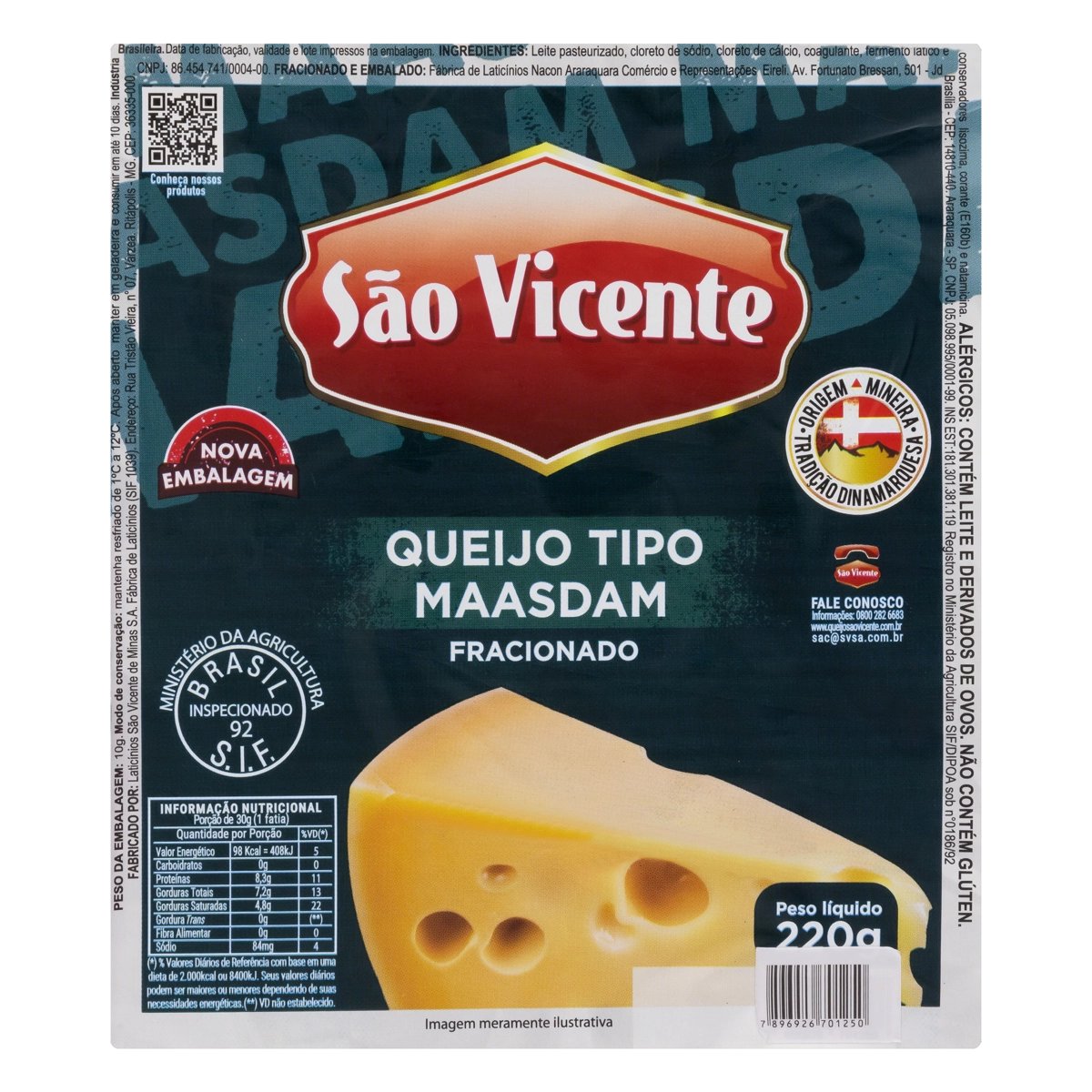 Queijo Maasdam Fracionado São Vicente 110g