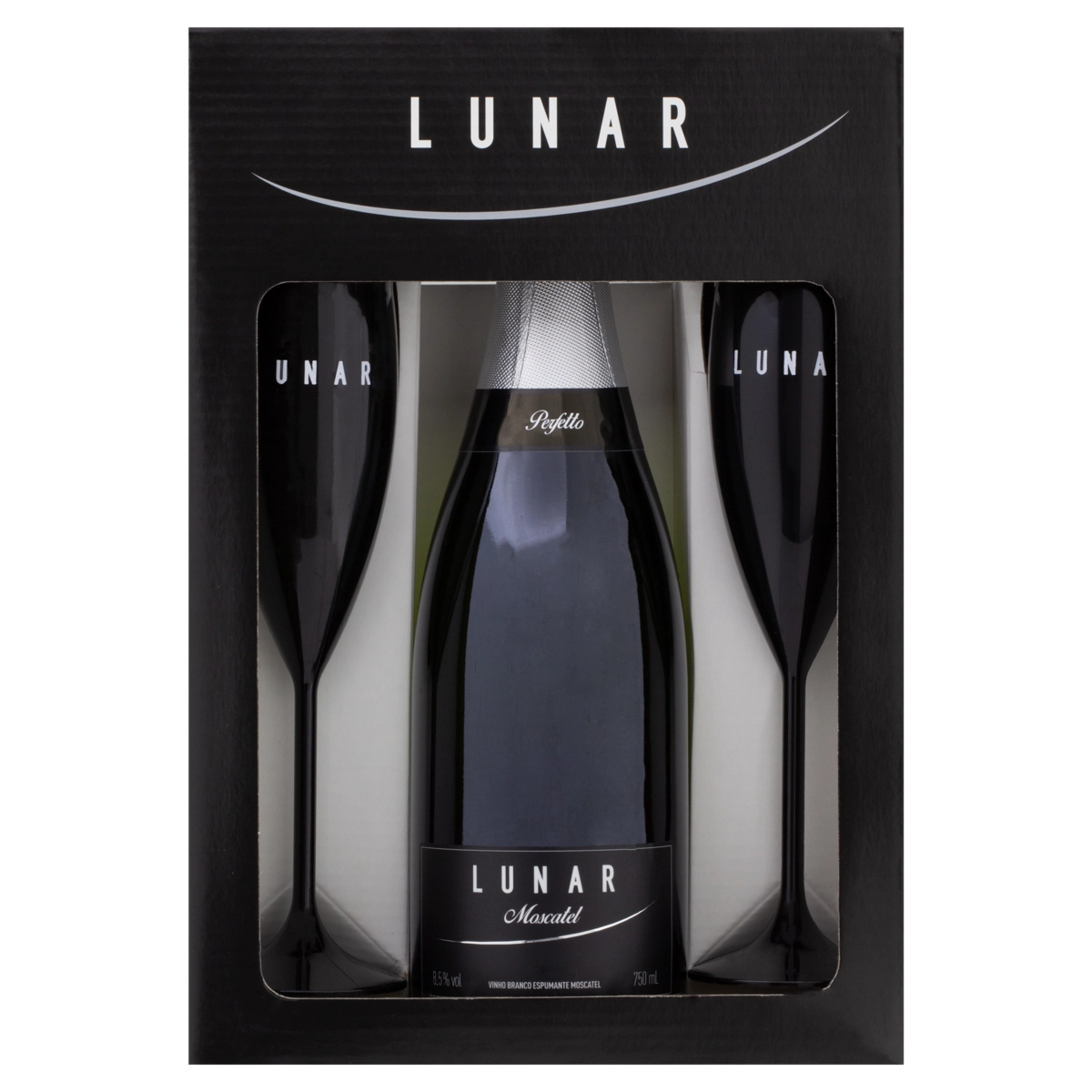 Kit 2 Taças 1 Espumante Brasileiro Branco Lunar Perfetto Moscatel 750ml