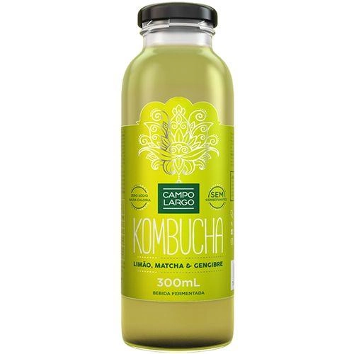 Kombucha Limão, Matcha Gengibre Campo Largo Garrafa 300ml
