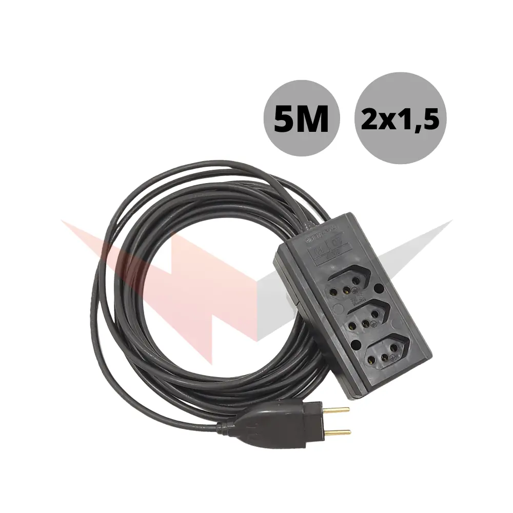 Extensão Tripla De Construção Cabo Pp 2x1,50mm Com 5 Metros