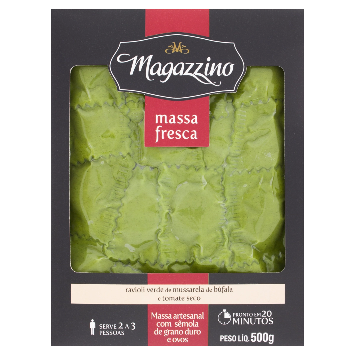 Ravióli Verde de Mussarela de Búfala e Tomate Seco Magazzino 500g