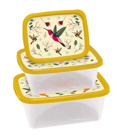 Conjunto com 3 Potes Plástico Retangular 420ML / 750ML / 1,27LTS Cor e Decoração Sortido, Jaguar 94014 - 117741