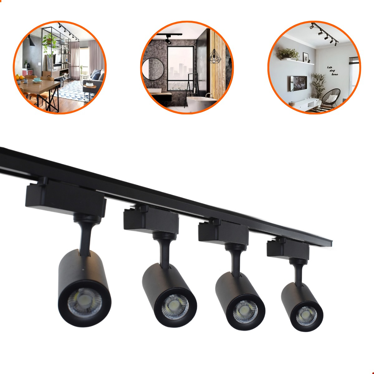 Kit Trilho Eletrificado 1m + 4 Spot Led 7w Preto Branco Quente