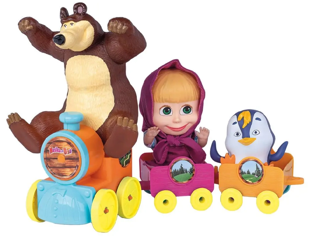 Veículo e Figuras - Masha e o Urso no Trenzinho - 18cm - Cotiplás