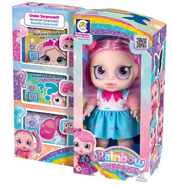 Boneca Rainbow Surprise Cabelo Rosa 2707 Cotiplas