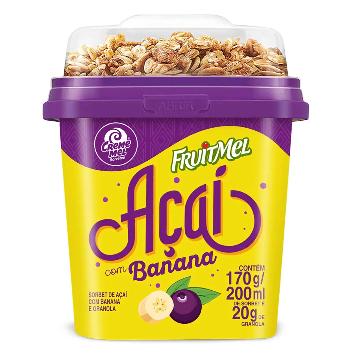 Açaí com Banana Granola Creme Mel Pote 200 ml