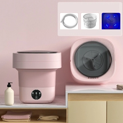Mini Máquina De Lavar Roupa Dobrável Portátil 6,5 Litros Cor Rosa