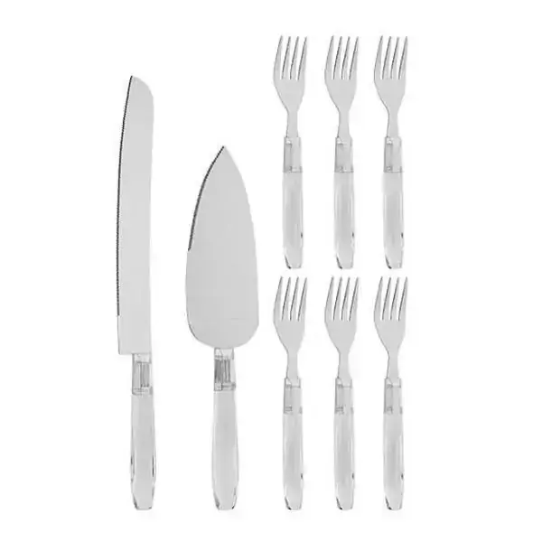Conjunto para Bolo 8 Peças AÇO INOX com Cabo Transparente Hauskraft CJBO-003