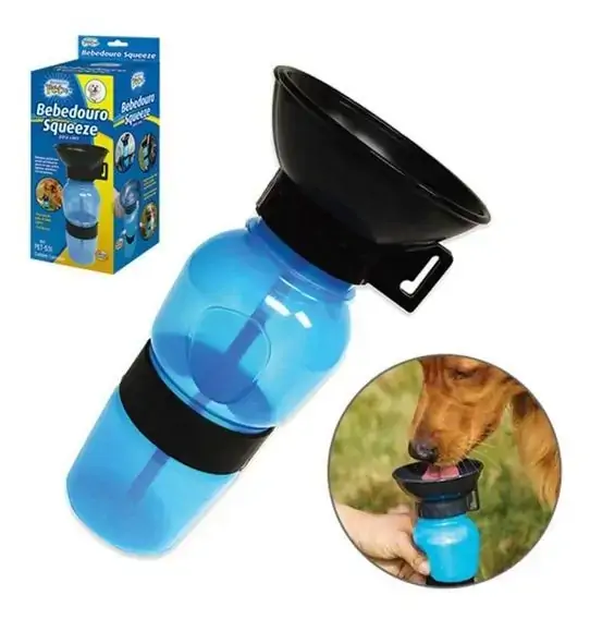 Garrafa Squeeze P/ Cachorro Gato Passeio Caminhada Bebedouro