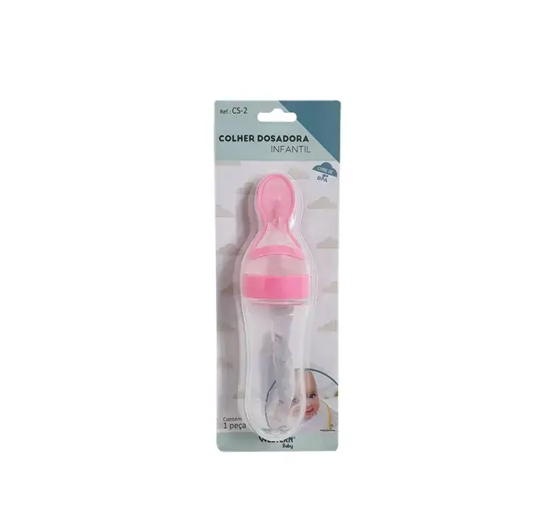 Colher Silicone Criança Dosadora Alimentadora ROSA