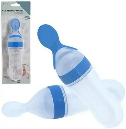 Colher Silicone Criança Dosadora Alimentadora azul