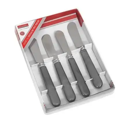 Espatula Pate / Manteiga De Inox Cabo Acrílico Preto Com 4 Pecas