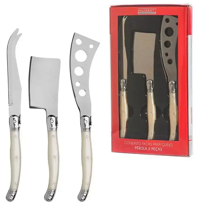 Faca P Queijo Inox Pérola Jogo 3 Peças Hauskraft