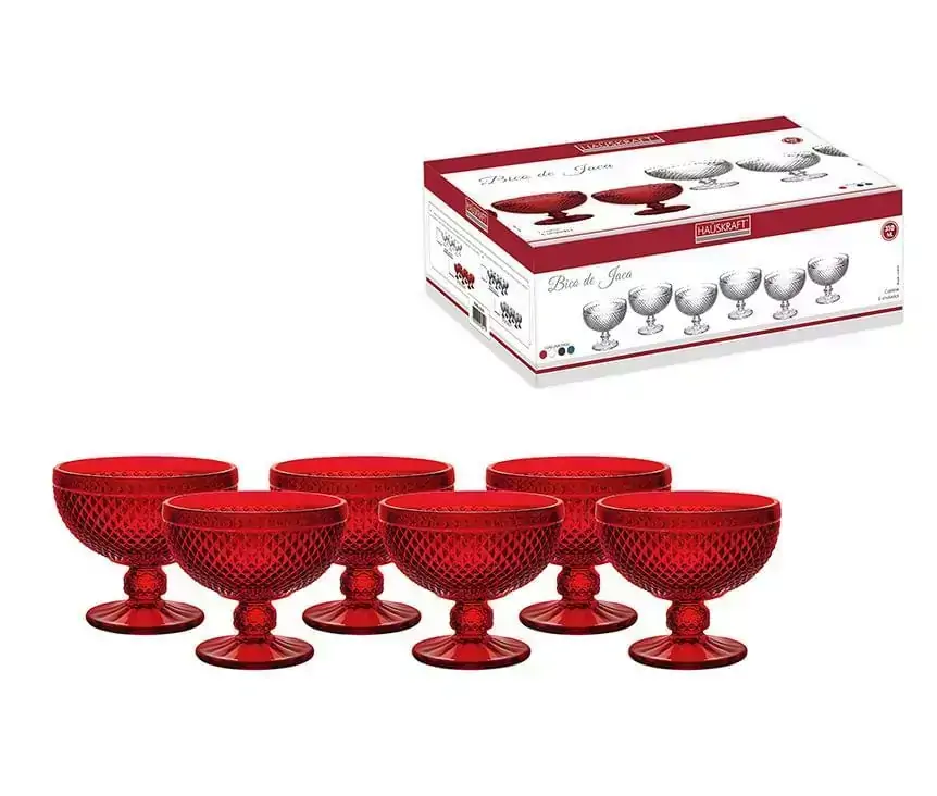 Jogo 6 Taças C/ Pé 310Ml Vermelho Hauskraft