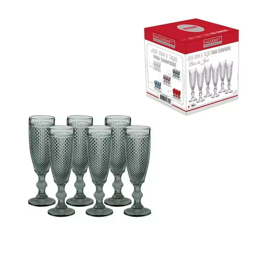 Jogo 6 Taças Champagne 140Ml Cinza Hauskraft