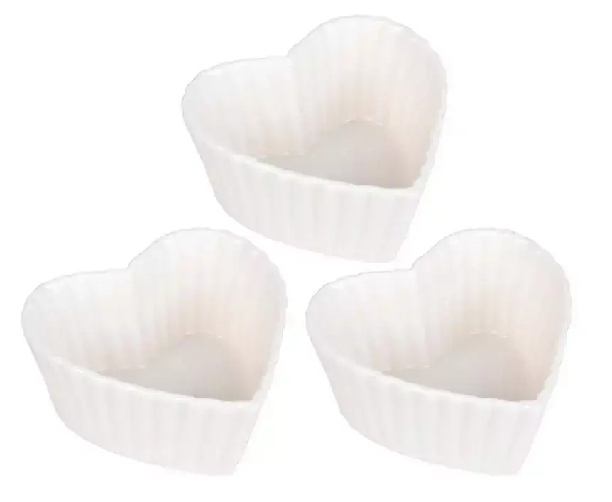 Petisqueira Molheira De Porcelana Coração Hauskraft Com 3 Peças 120ml 9x9x4,5cm
